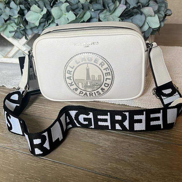 Karl Lagerfeld Handbags - NWT Karl Lagerfeld Paris White Crossbody w/ Guitar Strap Silver Hardware Dustbag